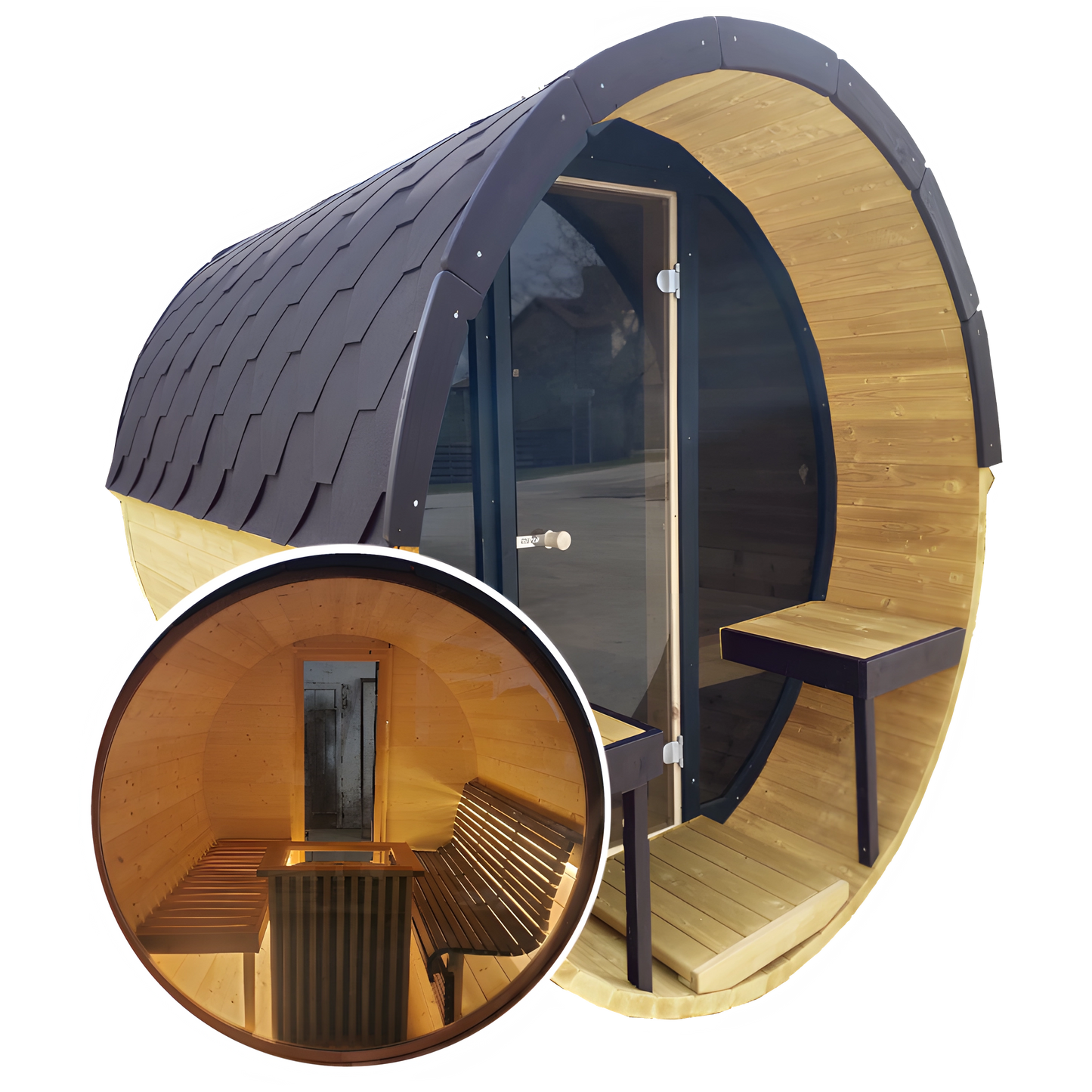 Barrel 2.5m Outdoor Sauna with Full Front & Full Rear Panoramic Glass