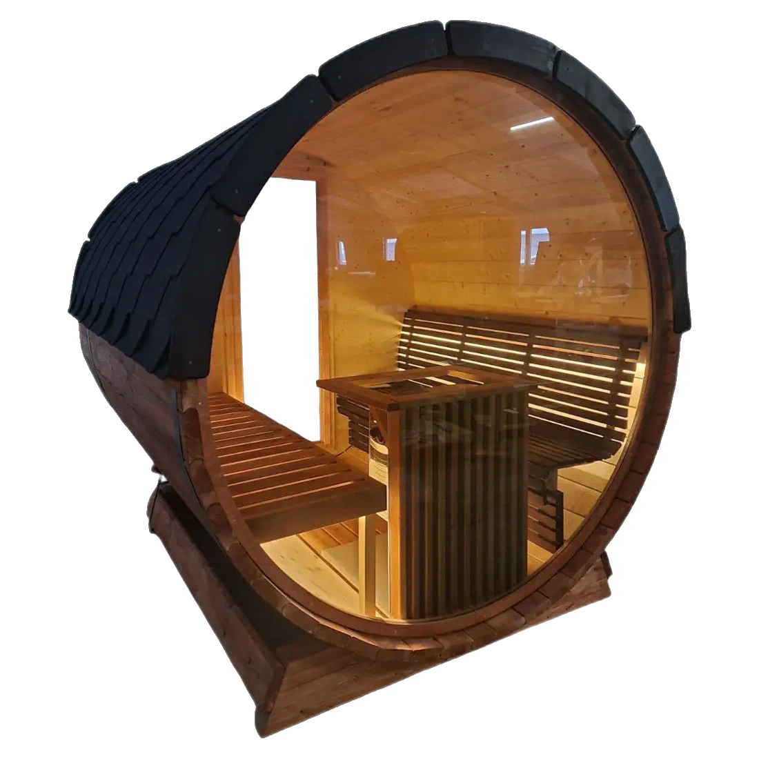 Barrel 2.5m Outdoor Sauna with Panoramic Rear Glass