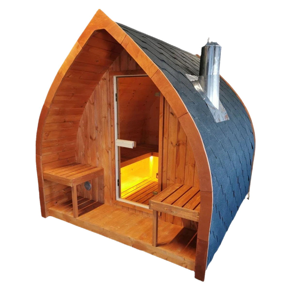 Leaf Outdoor Sauna with Panoramic Rear Glass