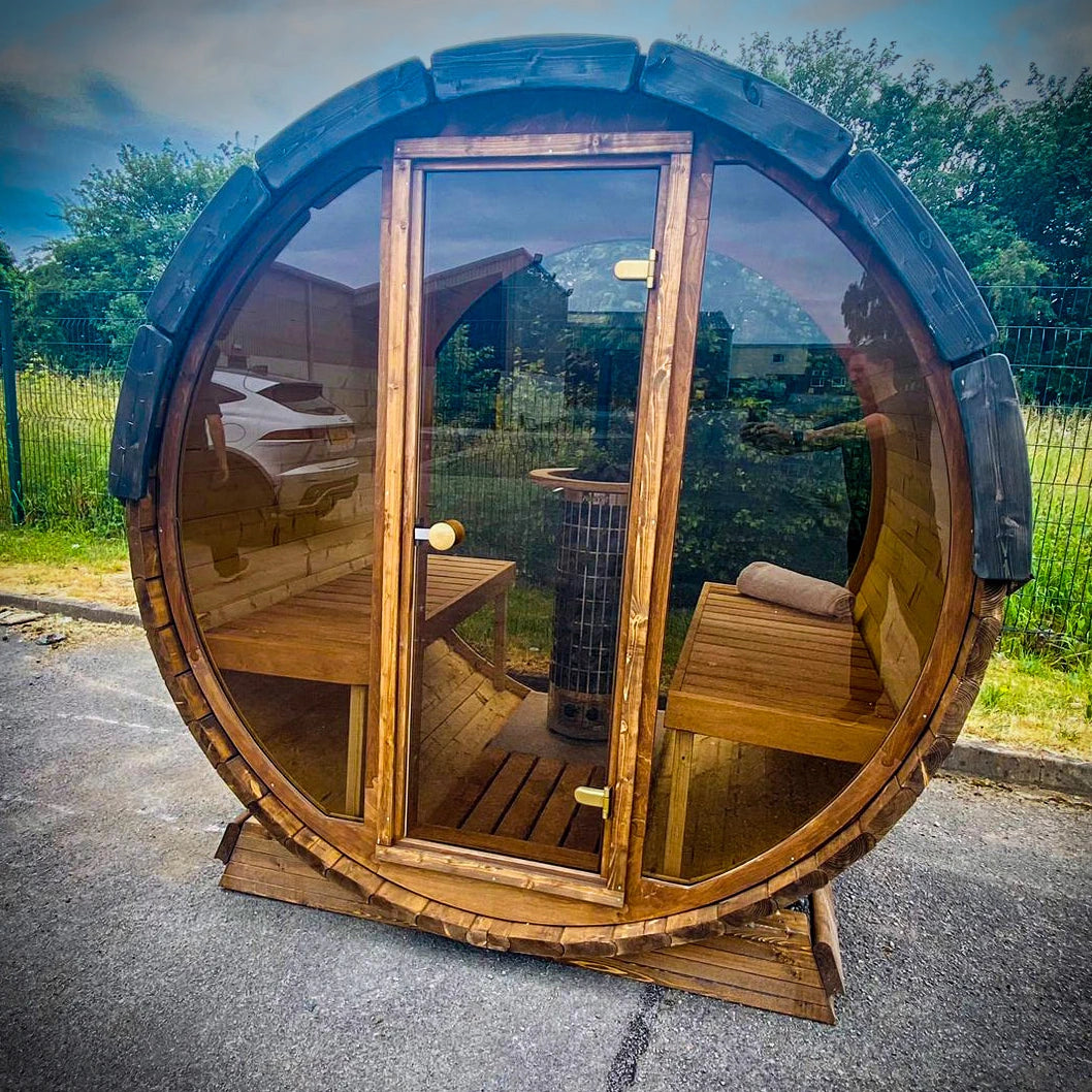 Terrace Outdoor Sauna with Full Back & Front Panoramic Glass Wall