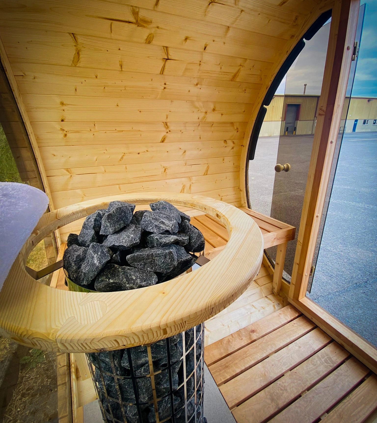 Terrace Outdoor Sauna with Full Back & Front Panoramic Glass Wall