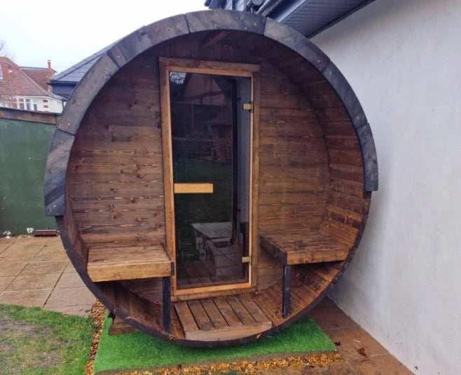 Barrel 2.5m Outdoor Sauna with Half Rear Panoramic Glass