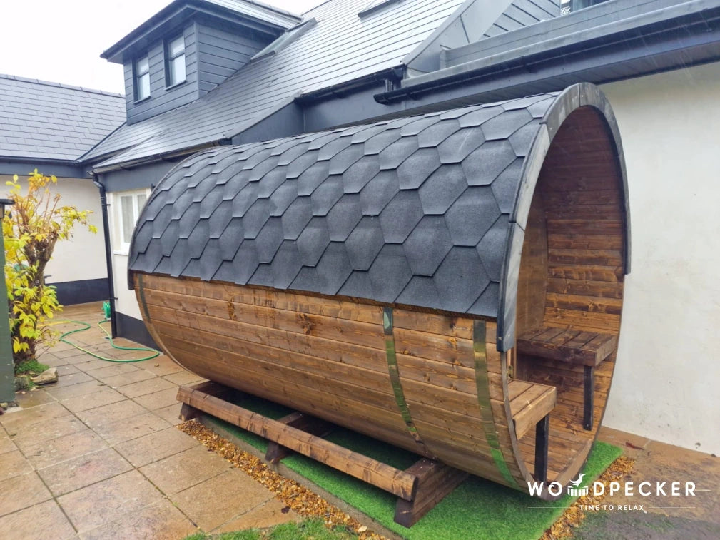 Ultra Deep Barrel 4m Outdoor Sauna with Half Rear Panoramic Glass