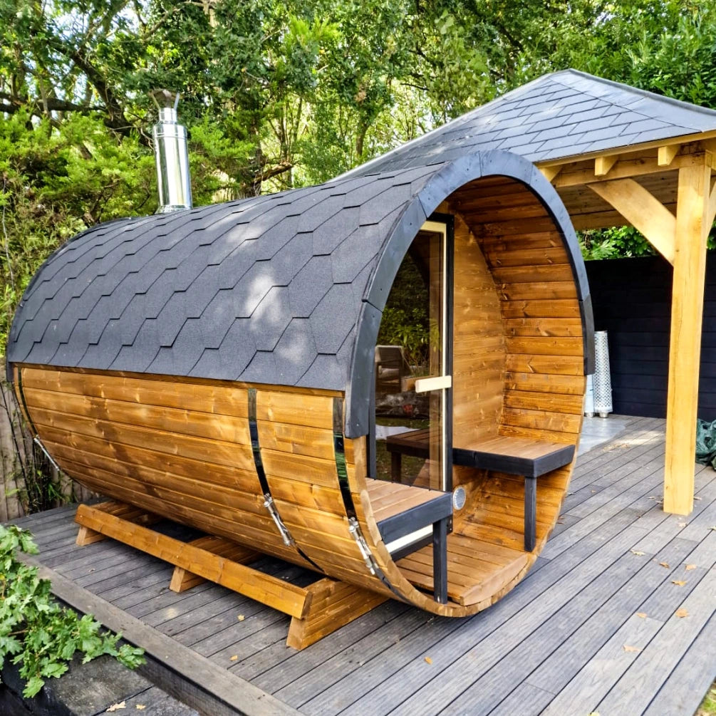 Ultra Deep Barrel 4m Outdoor Sauna with Half Rear Panoramic Glass