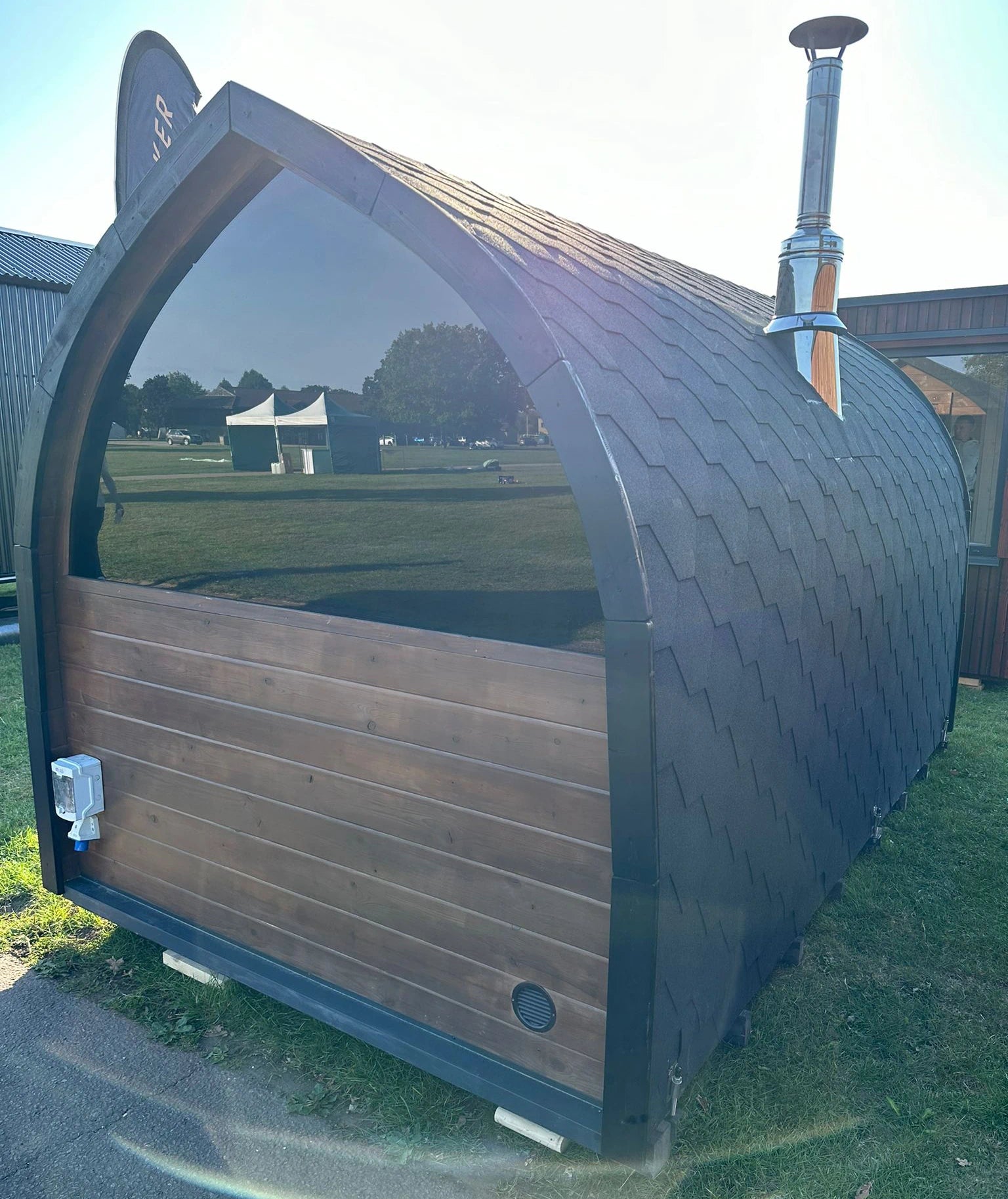Leaf Outdoor Sauna with Panoramic Rear Glass