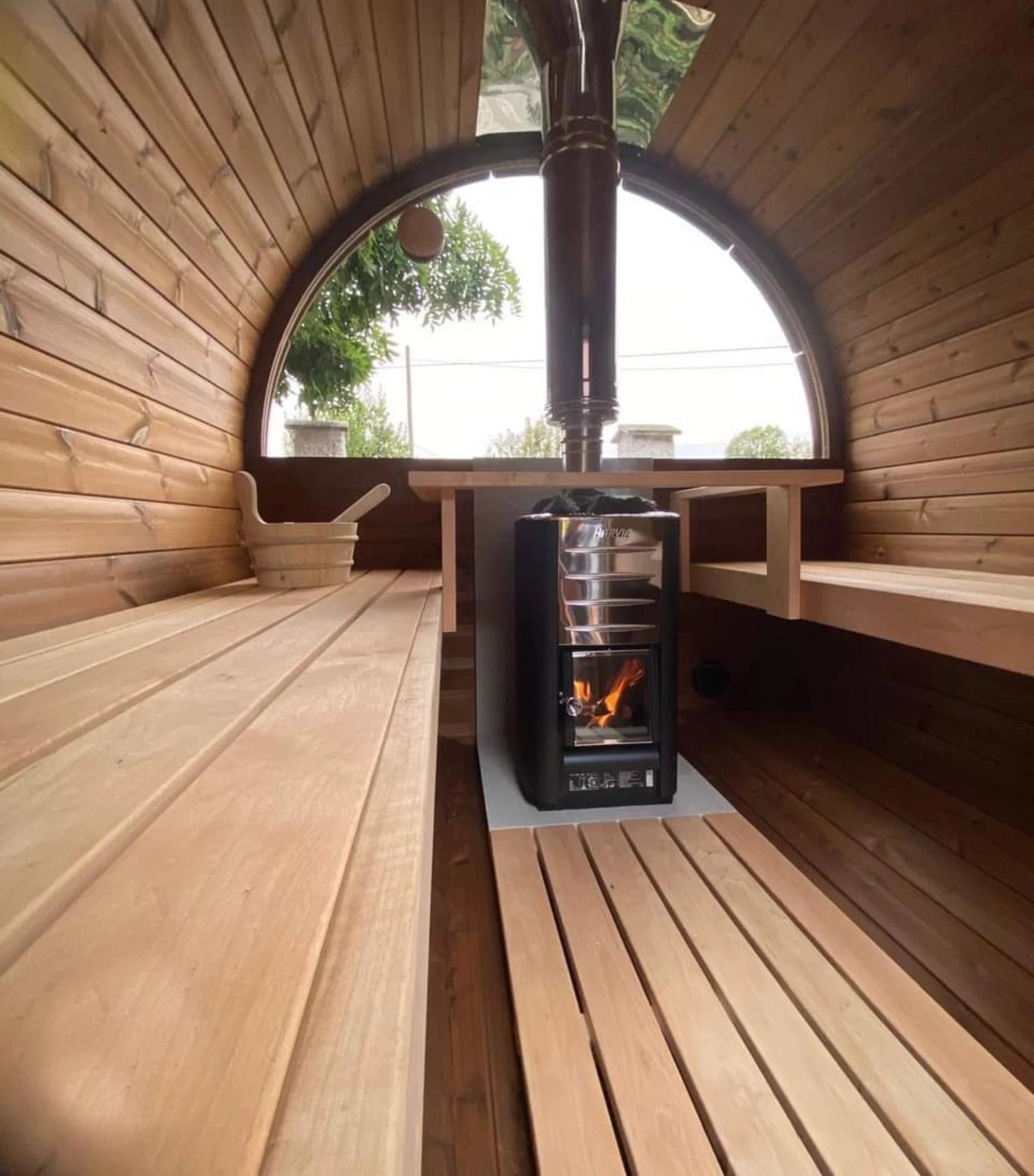 Barrel 2.5m Outdoor Sauna with Half Front & Half Rear Panoramic Glass