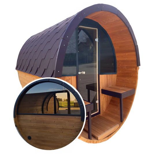 Barrel 3m Outdoor Sauna with Half Front & Half Rear Panoramic Glass