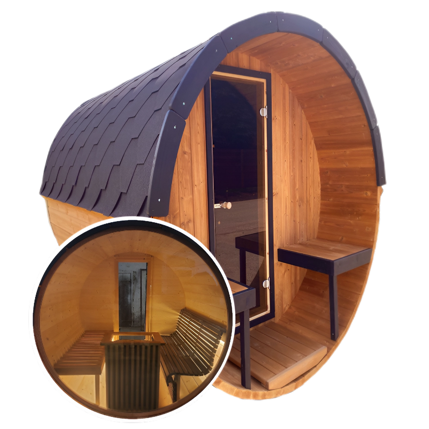 Barrel 2.5m Outdoor Sauna with Panoramic Rear Glass