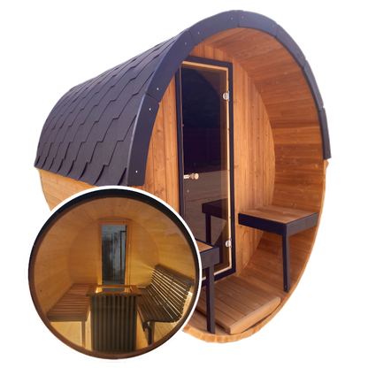 Barrel 2.5m Outdoor Sauna with Panoramic Rear Glass