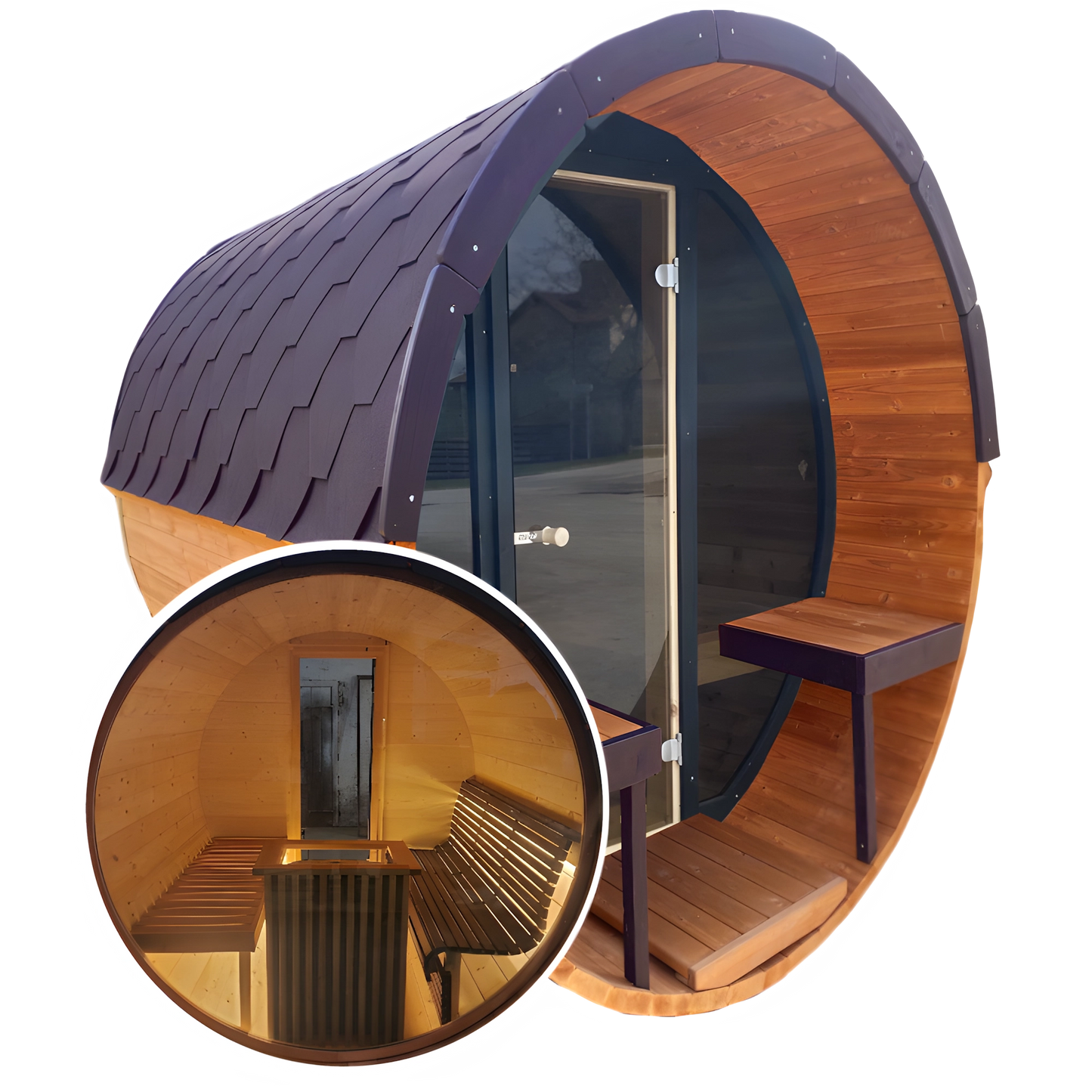 Barrel 3m Outdoor Sauna with Full Front & Full Rear Panoramic Glass