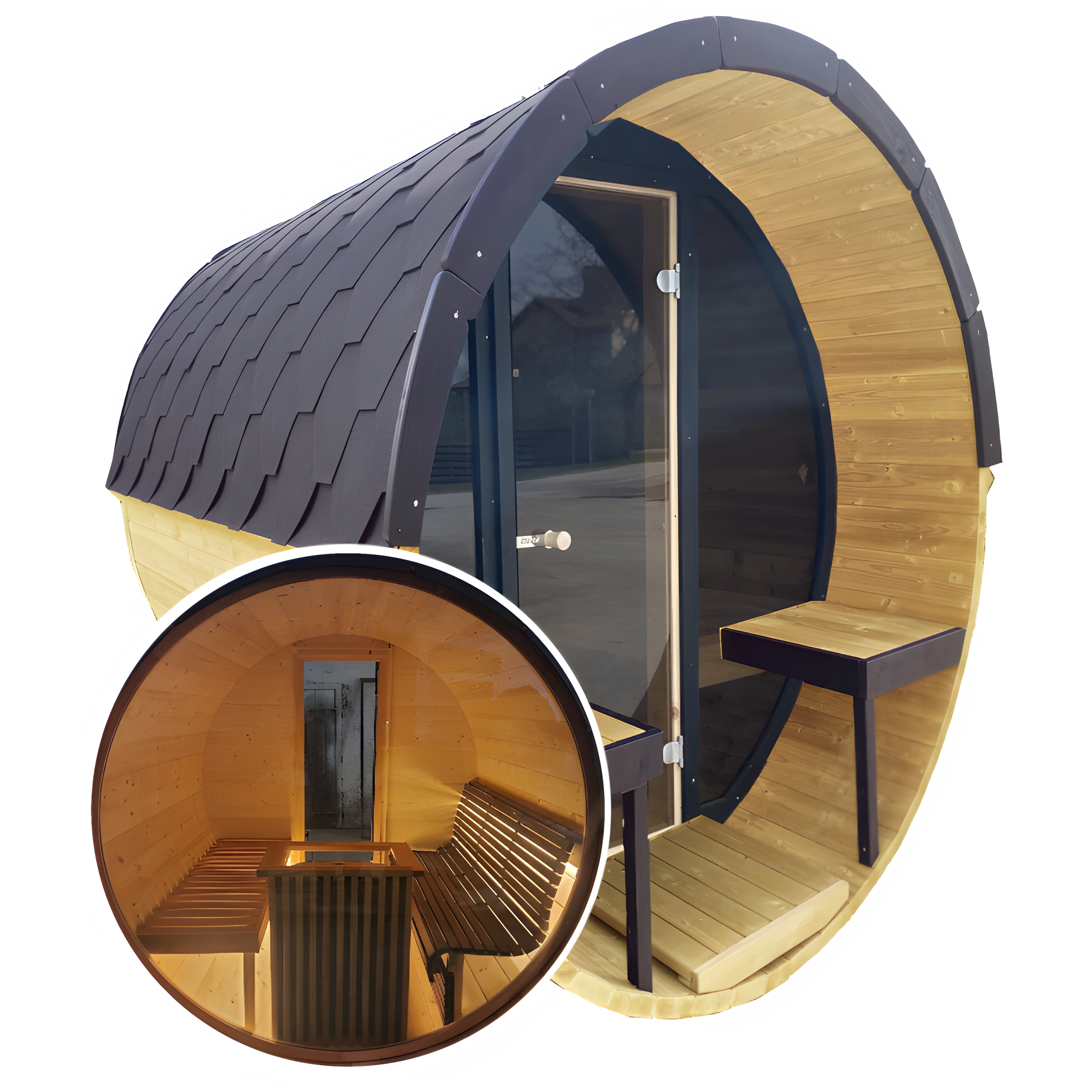Barrel 2.5m Outdoor Sauna with Full Front & Full Rear Panoramic Glass
