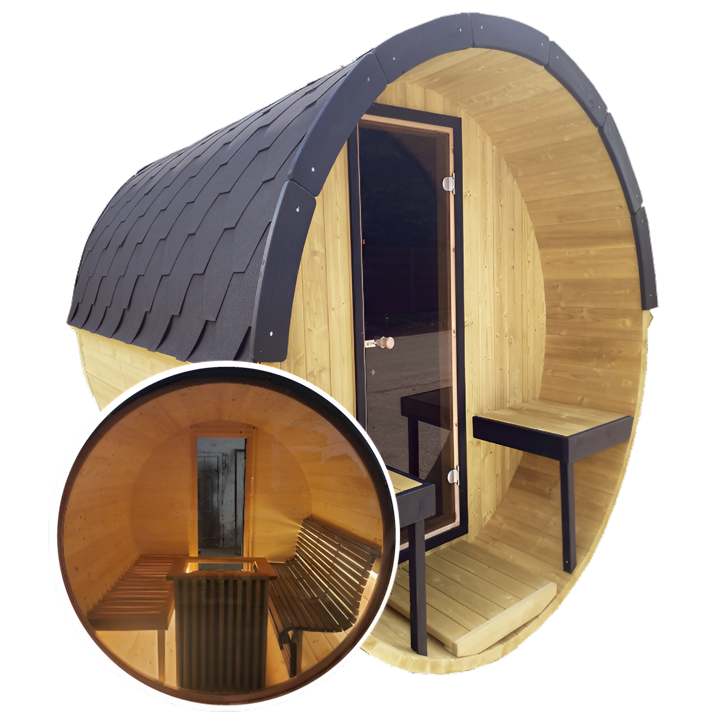 Barrel 2.5m Outdoor Sauna with Panoramic Rear Glass