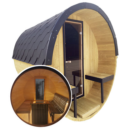 Barrel 2.5m Outdoor Sauna with Panoramic Rear Glass