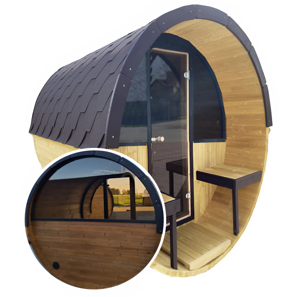 Barrel 2.5m Outdoor Sauna with Half Front & Half Rear Panoramic Glass