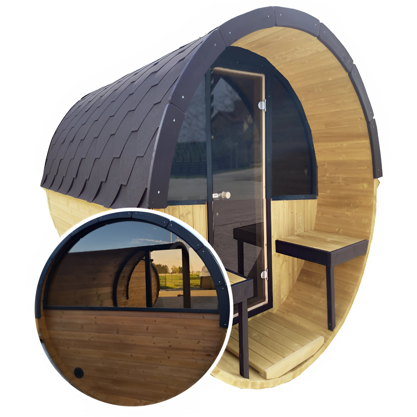 Ultra Deep Barrel 4m Outdoor Sauna with Half Front & Half Rear Panoramic Glass