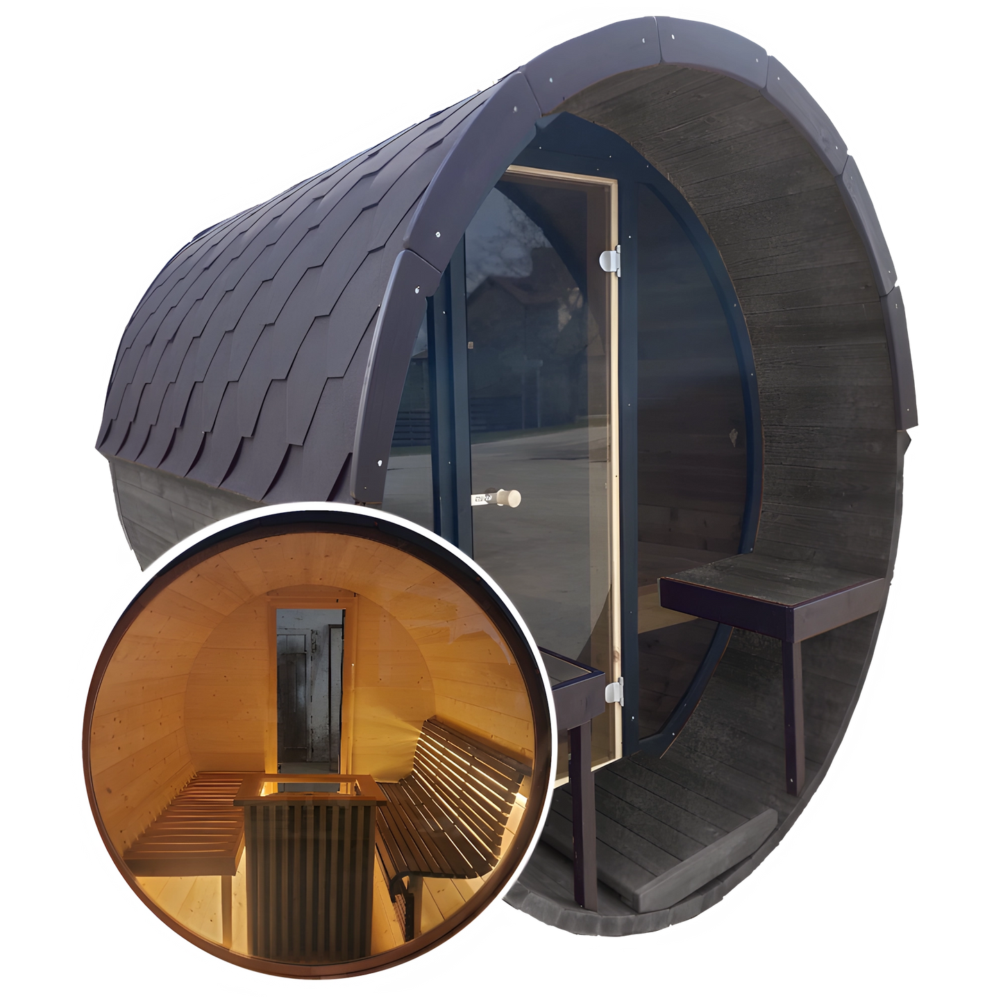 Barrel 3m Outdoor Sauna with Full Front & Full Rear Panoramic Glass