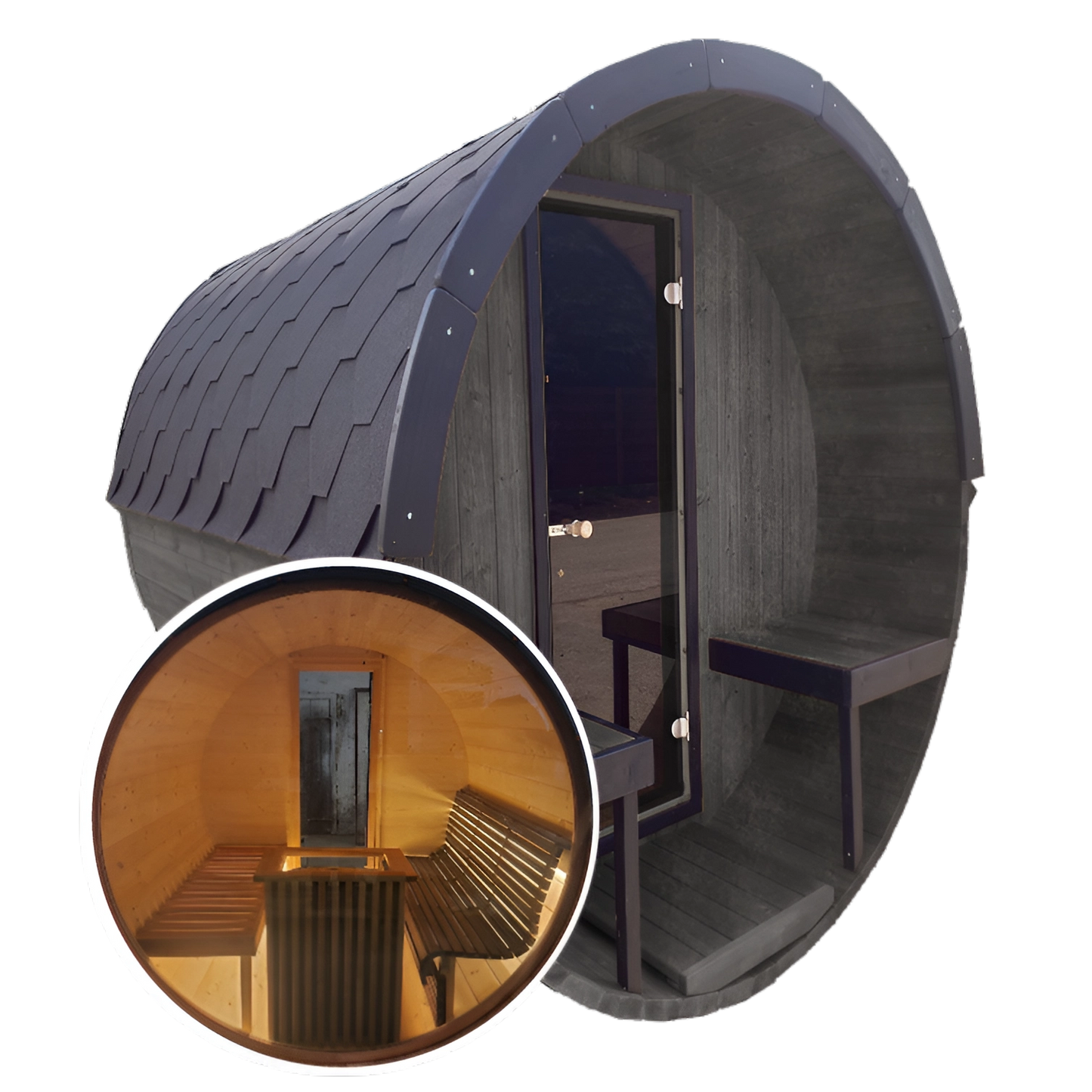 Barrel 2.5m Outdoor Sauna with Panoramic Rear Glass