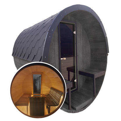 Barrel 2.5m Outdoor Sauna with Panoramic Rear Glass