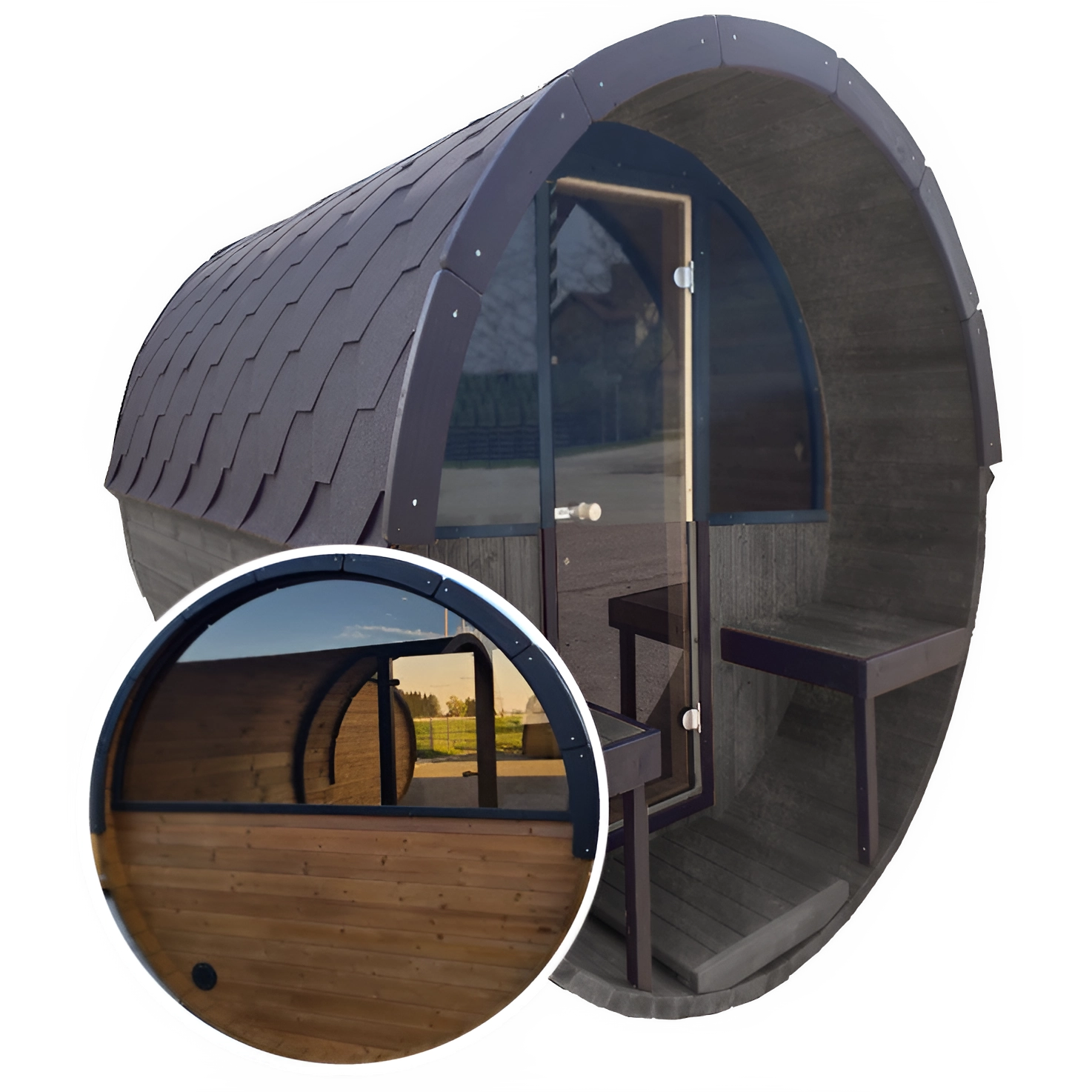 Barrel 2.5m Outdoor Sauna with Half Front & Half Rear Panoramic Glass