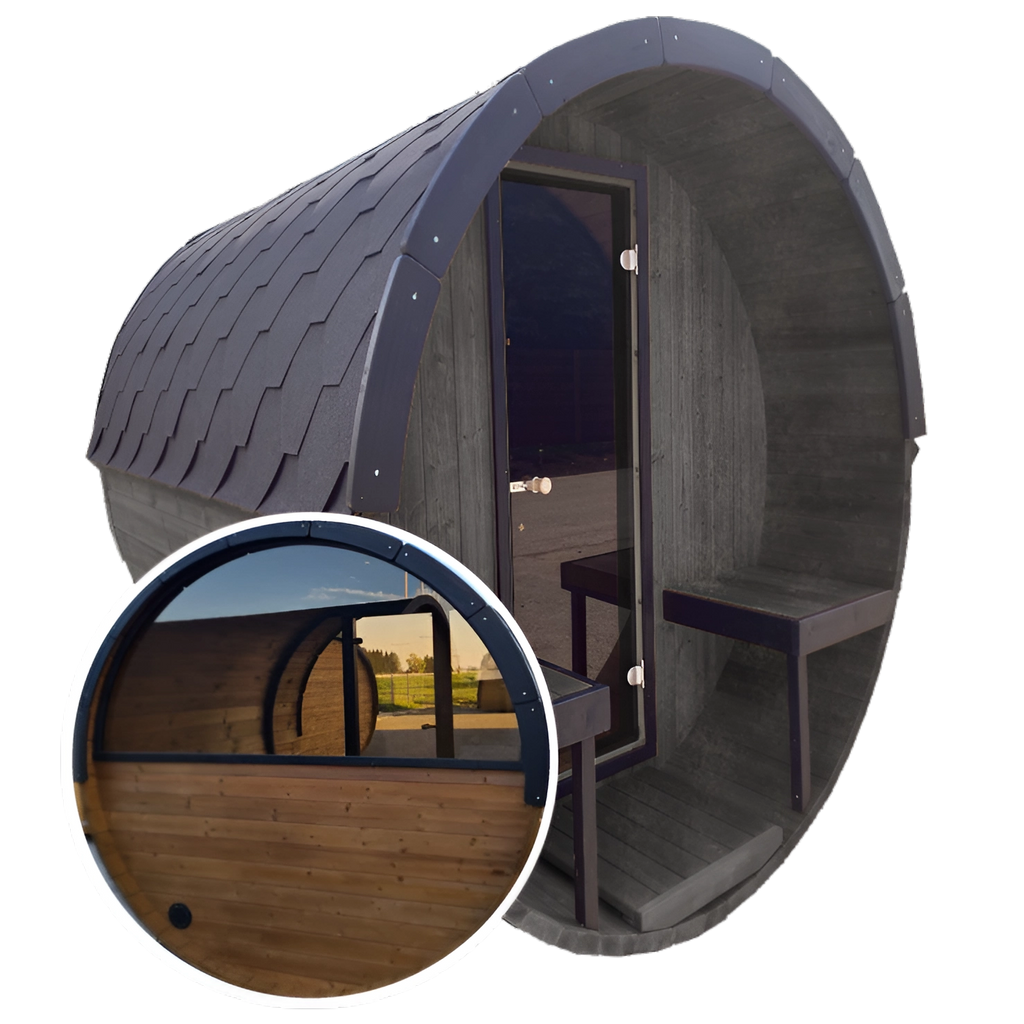 Barrel 3m Outdoor Sauna with Half Rear Panoramic Glass