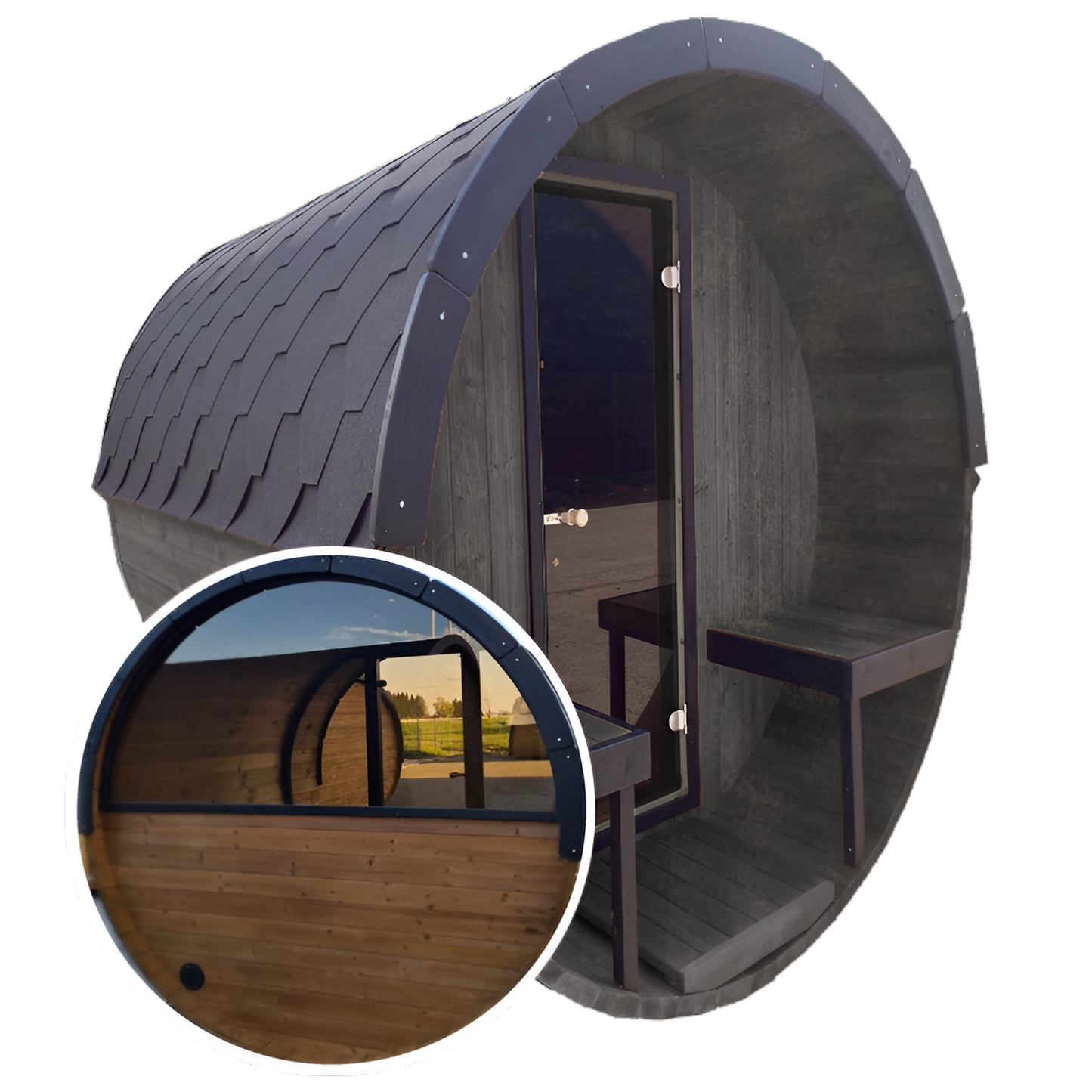 Barrel 3m Outdoor Sauna with Half Rear Panoramic Glass