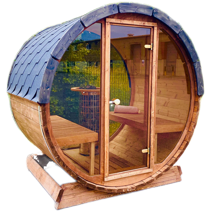 Terrace Outdoor Sauna with Full Back & Front Panoramic Glass Wall