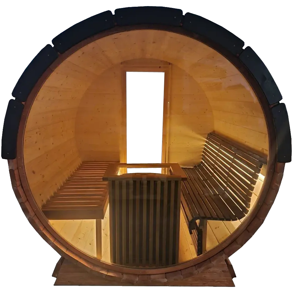 Barrel 2.5m Outdoor Sauna with Panoramic Rear Glass