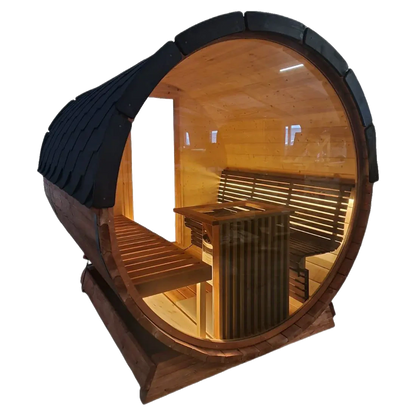 Barrel 2.5m Outdoor Sauna with Panoramic Rear Glass