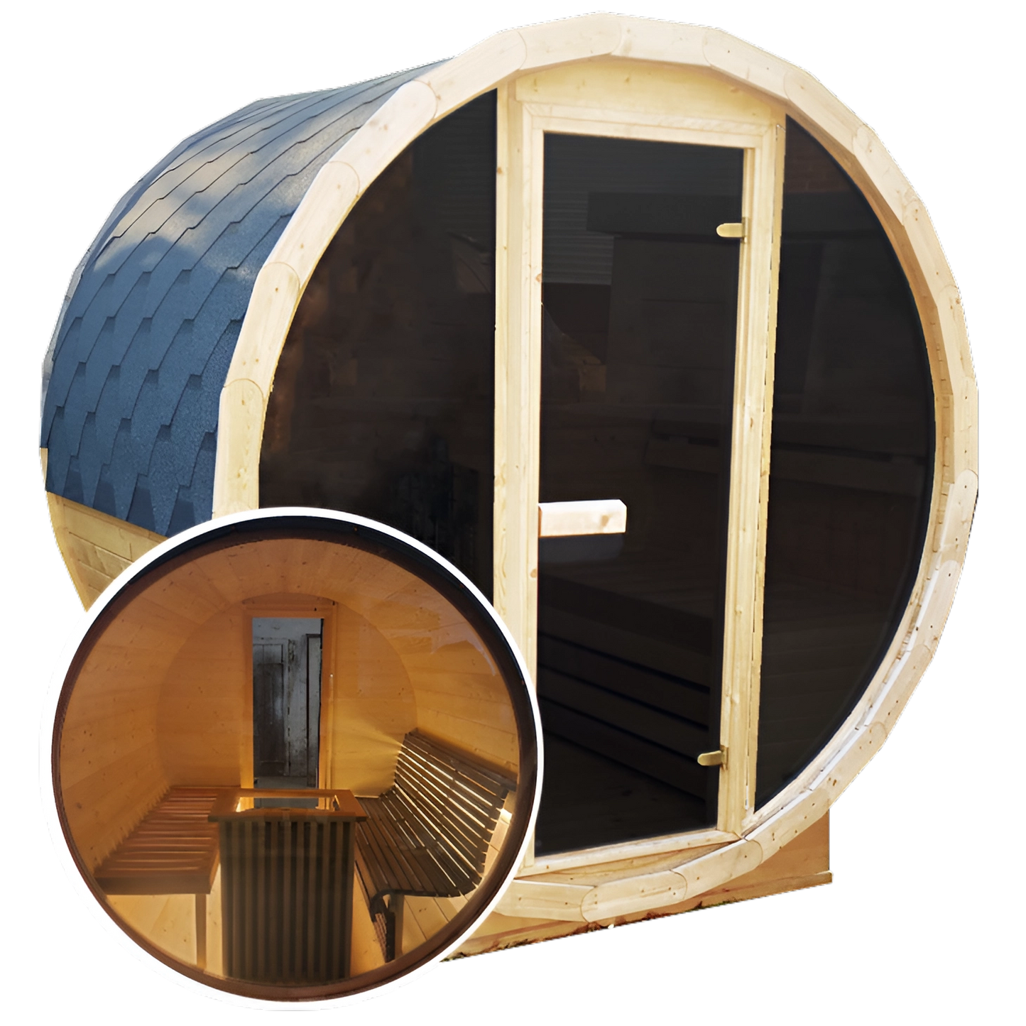Terrace Outdoor Sauna with Full Back & Front Panoramic Glass Wall