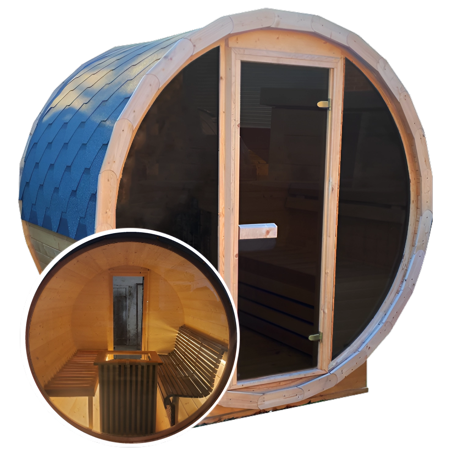 Terrace Outdoor Sauna with Full Back & Front Panoramic Glass Wall