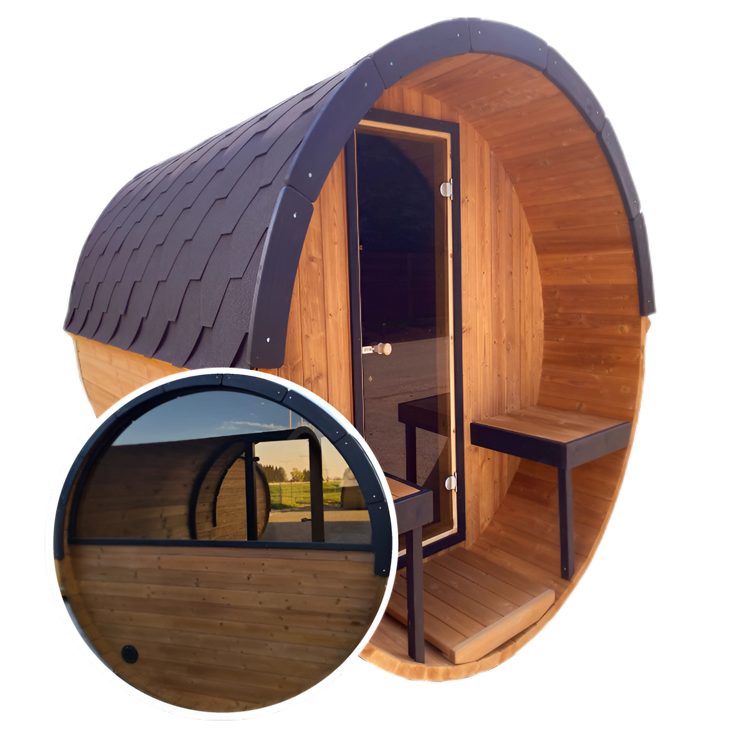 Barrel 2.5m Outdoor Sauna with Half Rear Panoramic Glass