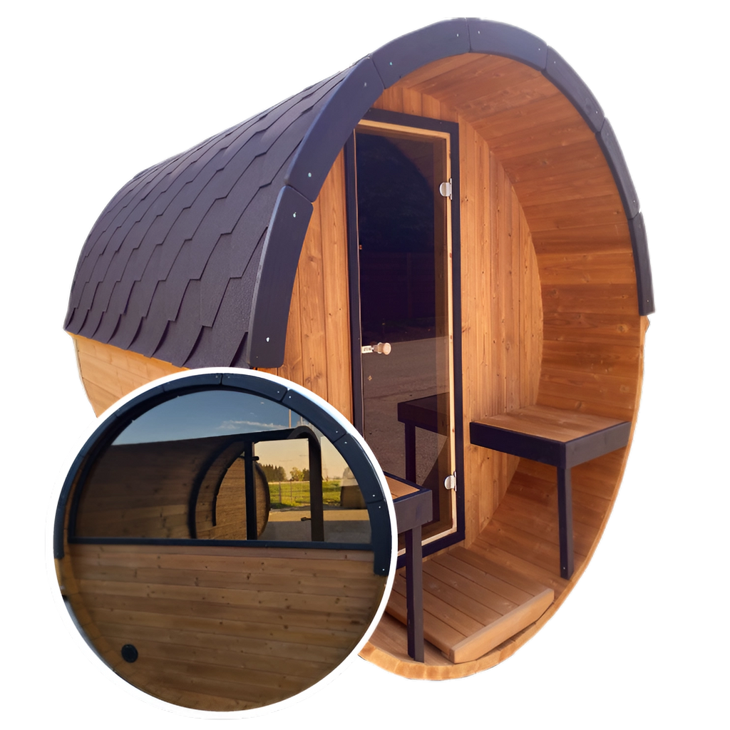 Barrel 3m Outdoor Sauna with Half Rear Panoramic Glass