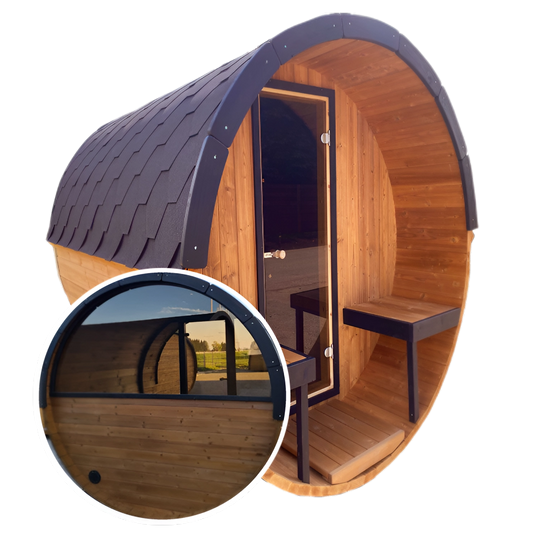 Barrel 3m Outdoor Sauna with Half Rear Panoramic Glass