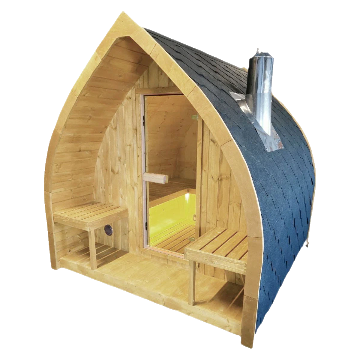 Leaf Outdoor Sauna with Panoramic Rear Glass